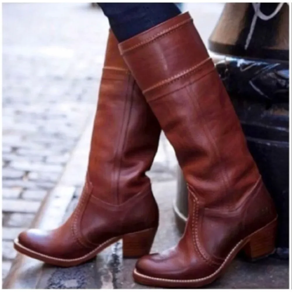 Frye Jane 14l stitched Pebbled leather heeled boots size 6 western - Picture 1 of 10